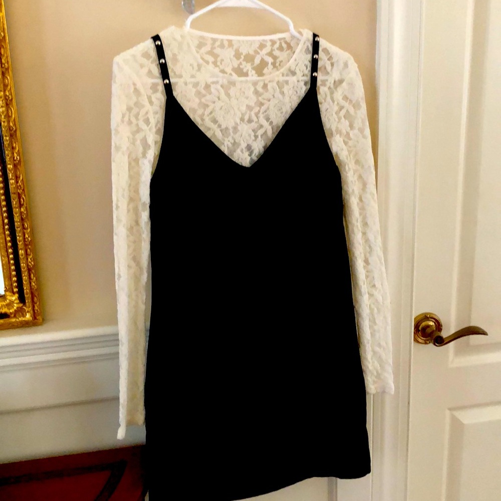 Black jumper with lace blouse
